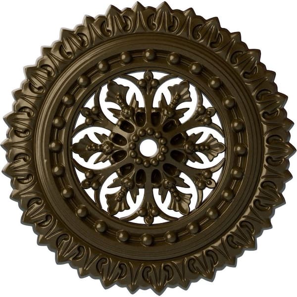 Ekena Millwork 18-1/2" x 7/8" ID x 1-1/2" Sellek Urethane Ceiling Medallion (Fits Canopies upto 1-1/8"), Brass