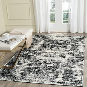 Selsa Abstract White/Black 5 ft. x 7 ft. Distressed Indoor Area Rug