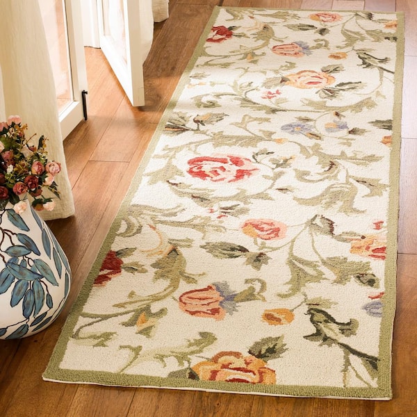 Chelsea 3 ft. x 14 ft. Ivory Border Floral Vines Runner Rug