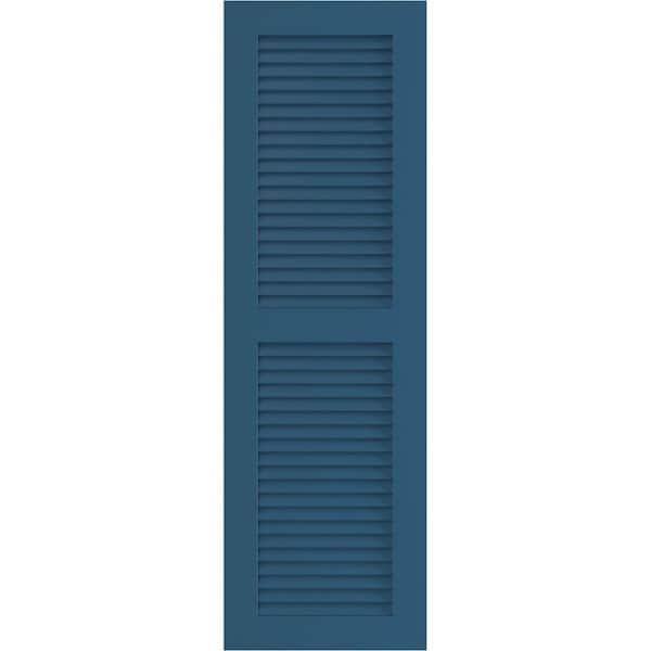 Ekena Millwork 15 in. x 70 in. PVC True Fit Two Equal Louvered Shutters Pair in Sojourn Blue