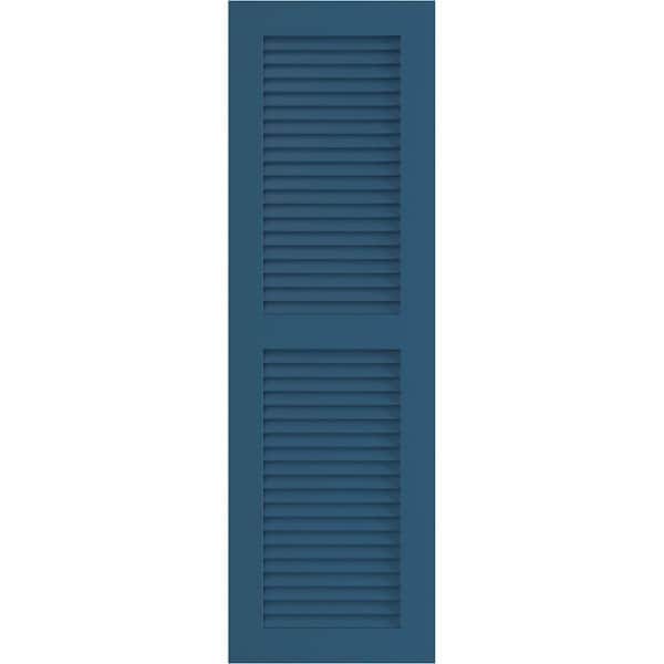 Ekena Millwork 15 in. x 80 in. PVC True Fit Two Equal Louvered Shutters Pair in Sojourn Blue