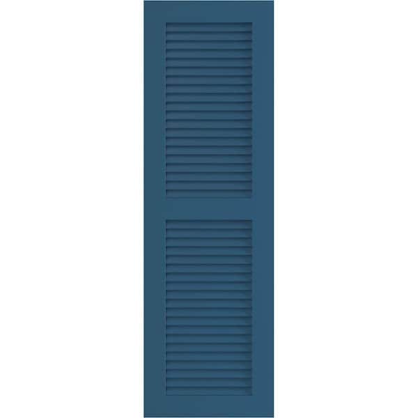Ekena Millwork 18 in. x 26 in. PVC True Fit Two Equal Louvered Shutters Pair in Sojourn Blue