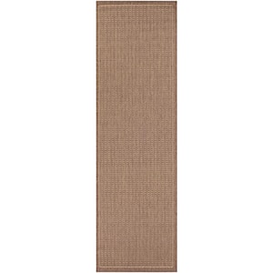 Recife Saddle Stitch Cocoa-Natural 2 ft. x 12 ft. Indoor/Outdoor Runner Rug