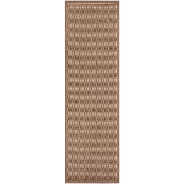 Couristan Recife Saddle Stitch Cocoa-Natural 2 ft. x 12 ft. Indoor/Outdoor Runner Rug