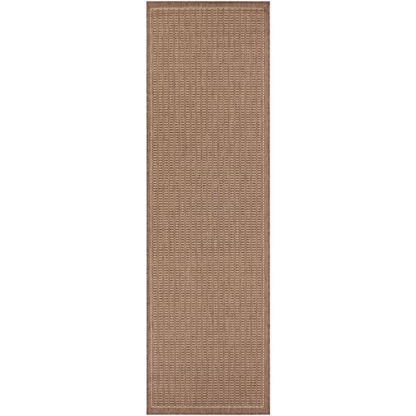 Couristan Recife Saddle Stitch Cocoa-Natural 2 ft. x 8 ft. Indoor/Outdoor Runner Rug