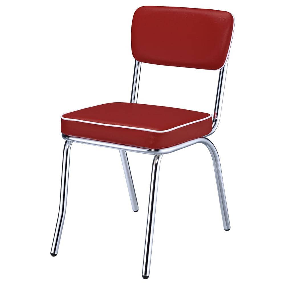 Retro Red Faux Leather Upholstered Side Chair with Chrome Metal Frame