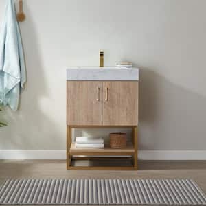 Alistair 24 in. W x 22 in. D x 33.9 in. H Bath Vanity in North American Oak with White Stone Vanity Top No Side Cabinet