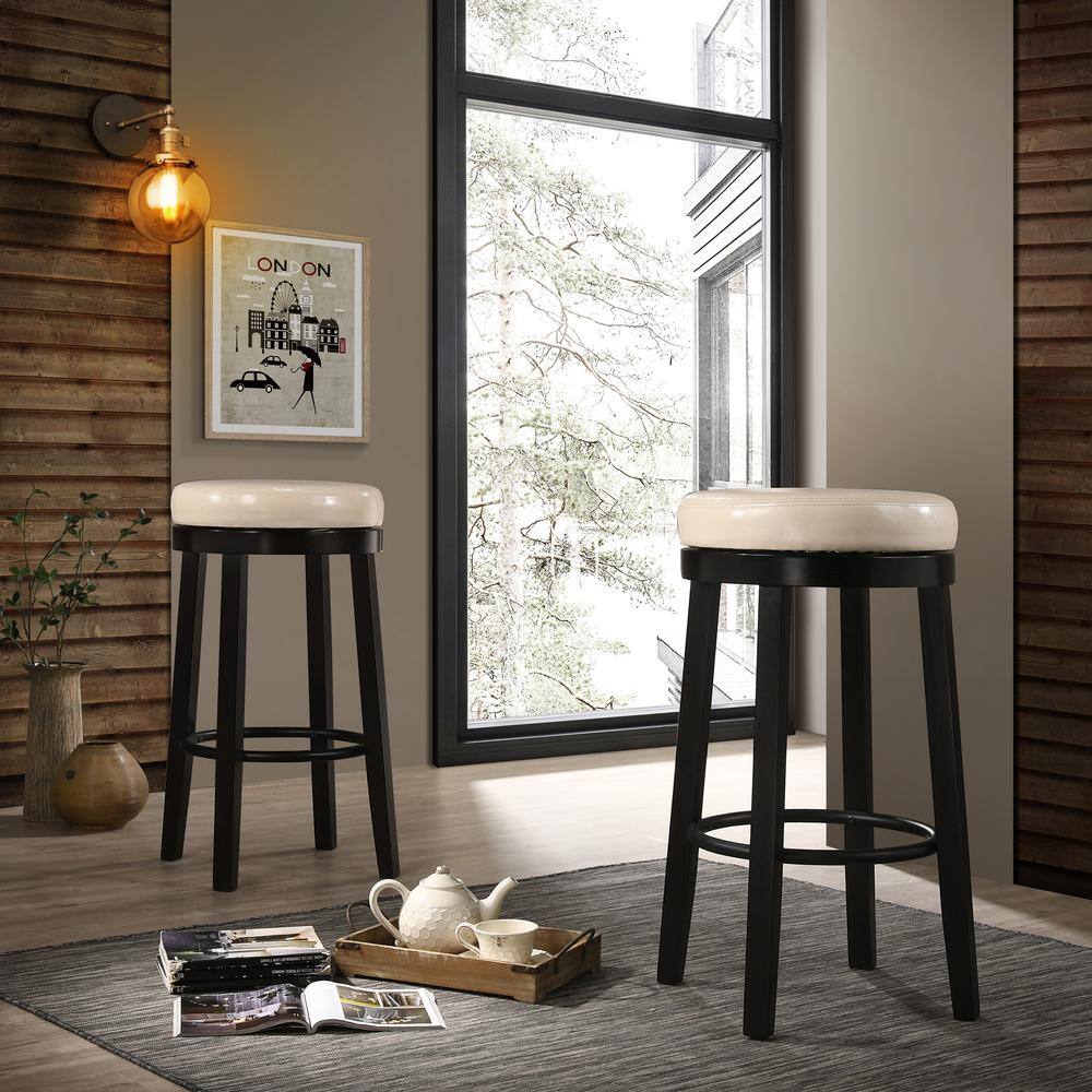 Carolina Classics Swivel Espresso Bar Stool with Cream Leatherette Seat