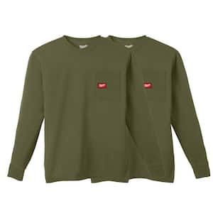 Men's 3X-Large Green GRIDIRON Cotton/Polyester Long-Sleeve Pocket T-Shirt (2-Pack)