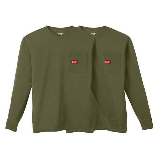 Men's 3X-Large Green GRIDIRON Cotton/Polyester Long-Sleeve Pocket T-Shirt (2-Pack)