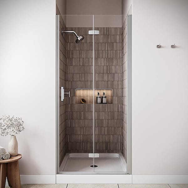 Acquacheta 36'' x 76'' Semi-Frameless Bi-Fold Shower Door with CrystalTech Treated 5/16'' Glass,Polished Chrome Hardware
