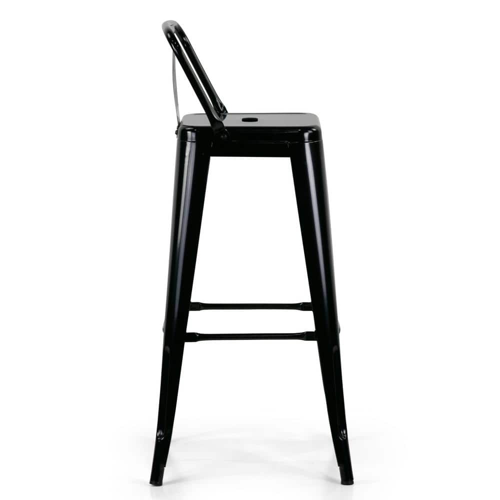 Rayne Industrial Black Metal Bar Stool with Curved Back - Set of 2