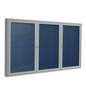 4 x 6 ft.  Vinyl Enclosed Bulletin Board, 3 Door, Satin Aluminum Frame, Navy