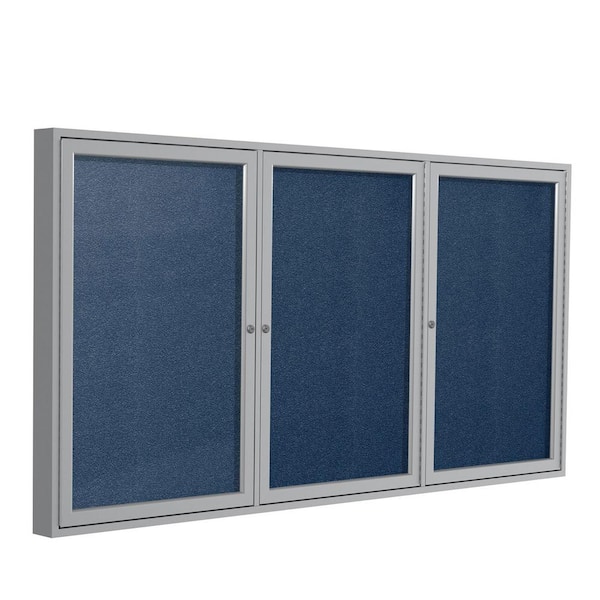 4 x 6 ft. Vinyl Enclosed Bulletin Board, 3 Door, Satin Aluminum Frame, Navy
