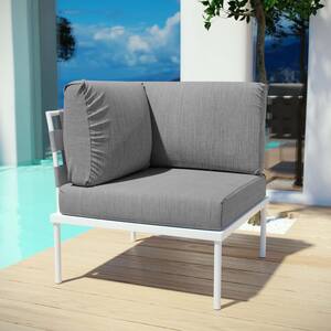 Harmony Patio Aluminum Corner Outdoor Sectional Chair in White with Gray Cushions