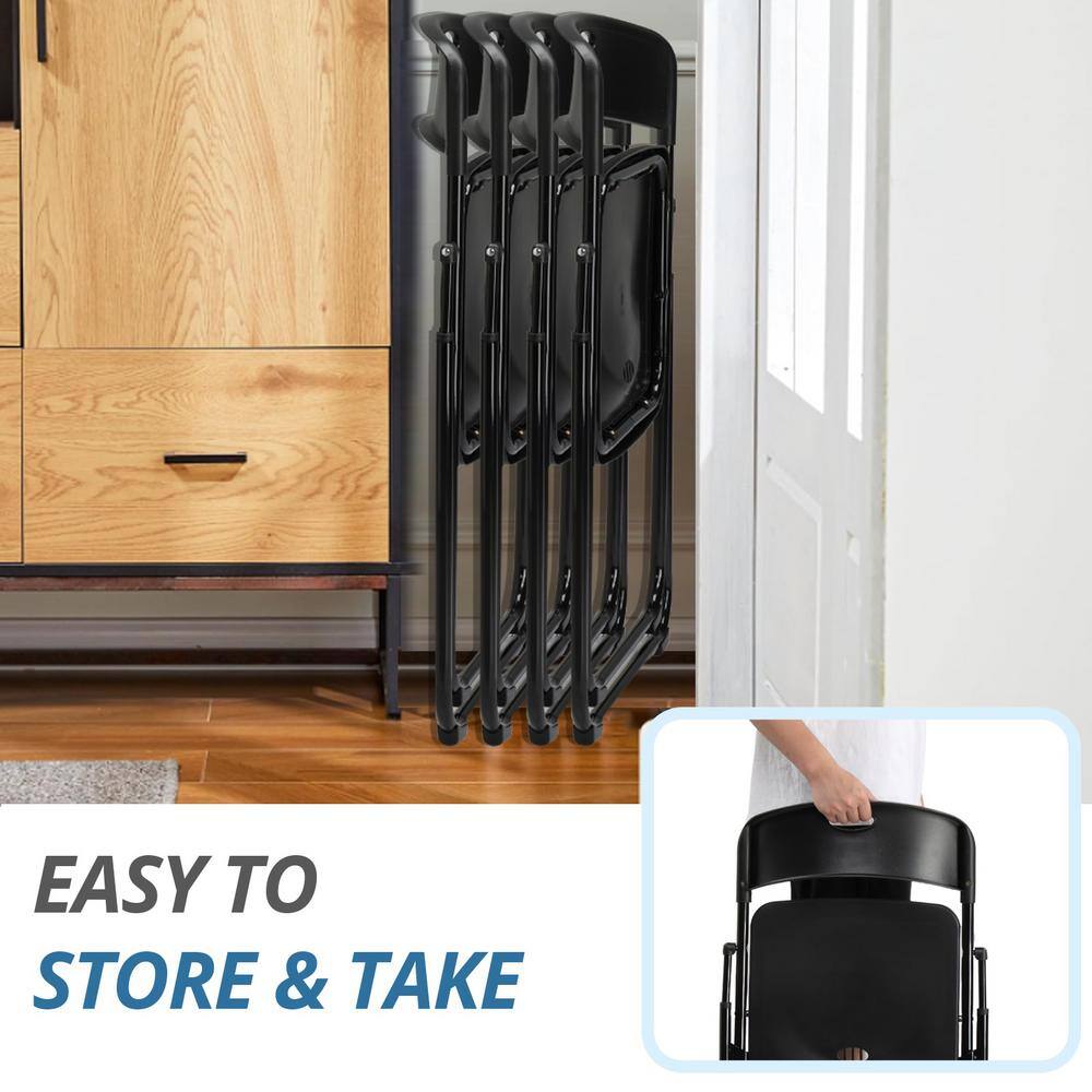 Black Plastic Folding Chairs with Metal Frame, Set of 4