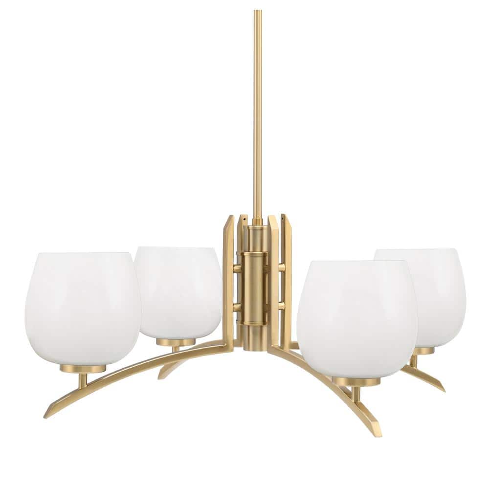 Siena 27.5 in. 4-Light New Age Brass Chandelier with 6 in. White Marble Gla