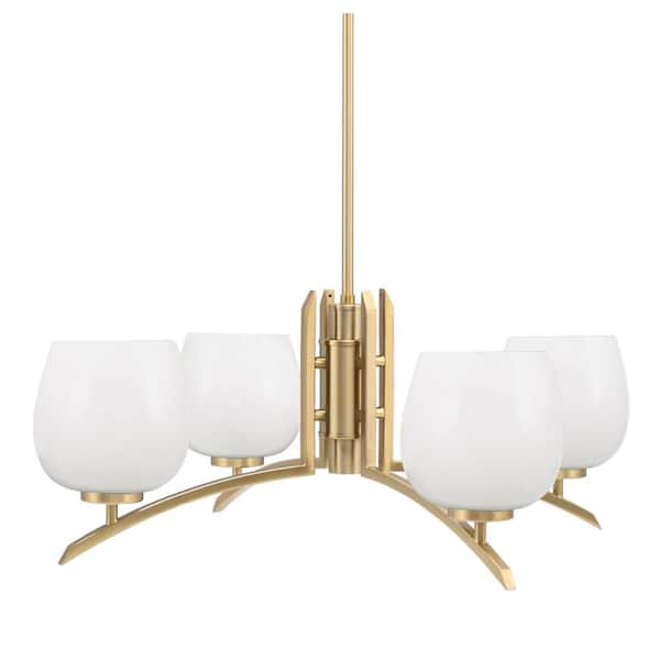 Unbranded Siena 27.5 in. 4-Light New Age Brass Chandelier with 6 in. White Marble Glass Shade, No Bulbs Included