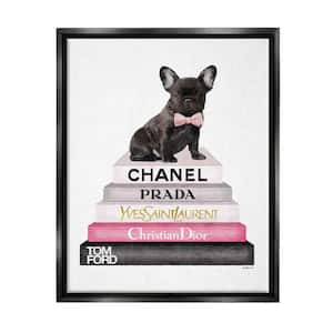 Book Stack Fashion French Bulldog by Amanda Greenwood Floater Frame Animal Wall Art Print 17 in. x 21 in.