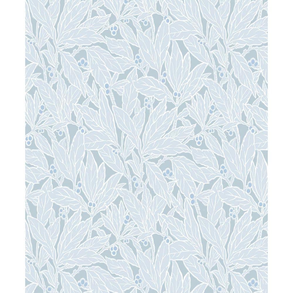 Seabrook Designs 57.5 sq. ft. Powder Blue Leaf and Berry Unpasted ...