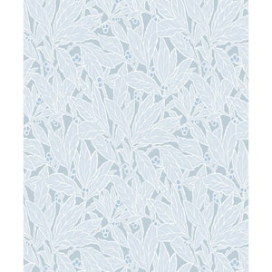 57.5 sq. ft. Powder Blue Leaf and Berry Unpasted Nonwoven Wallpaper Roll