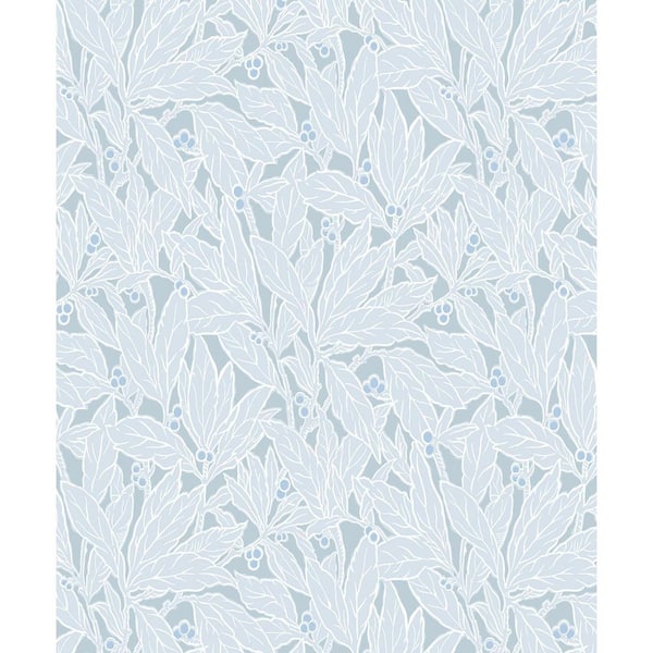Seabrook Designs 57.5 sq. ft. Powder Blue Leaf and Berry Unpasted Nonwoven Wallpaper Roll