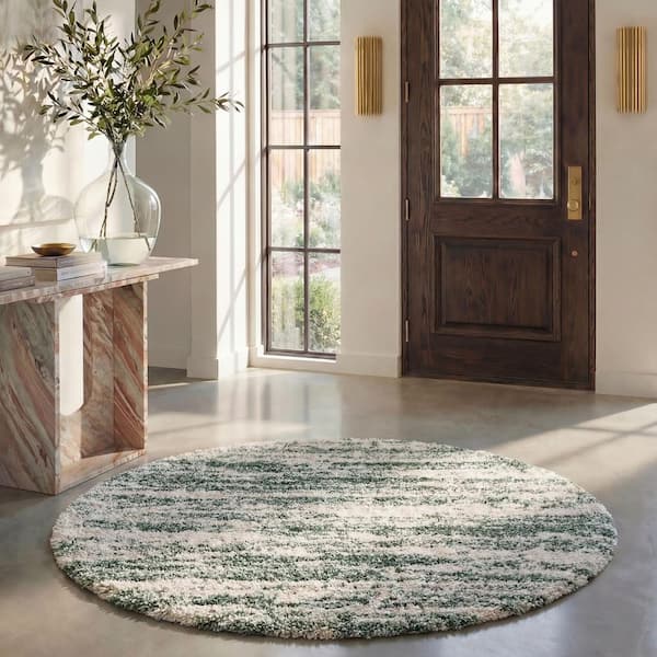Hudson 7 ft. x 7 ft. Ivory/Green Abstract Round Rug