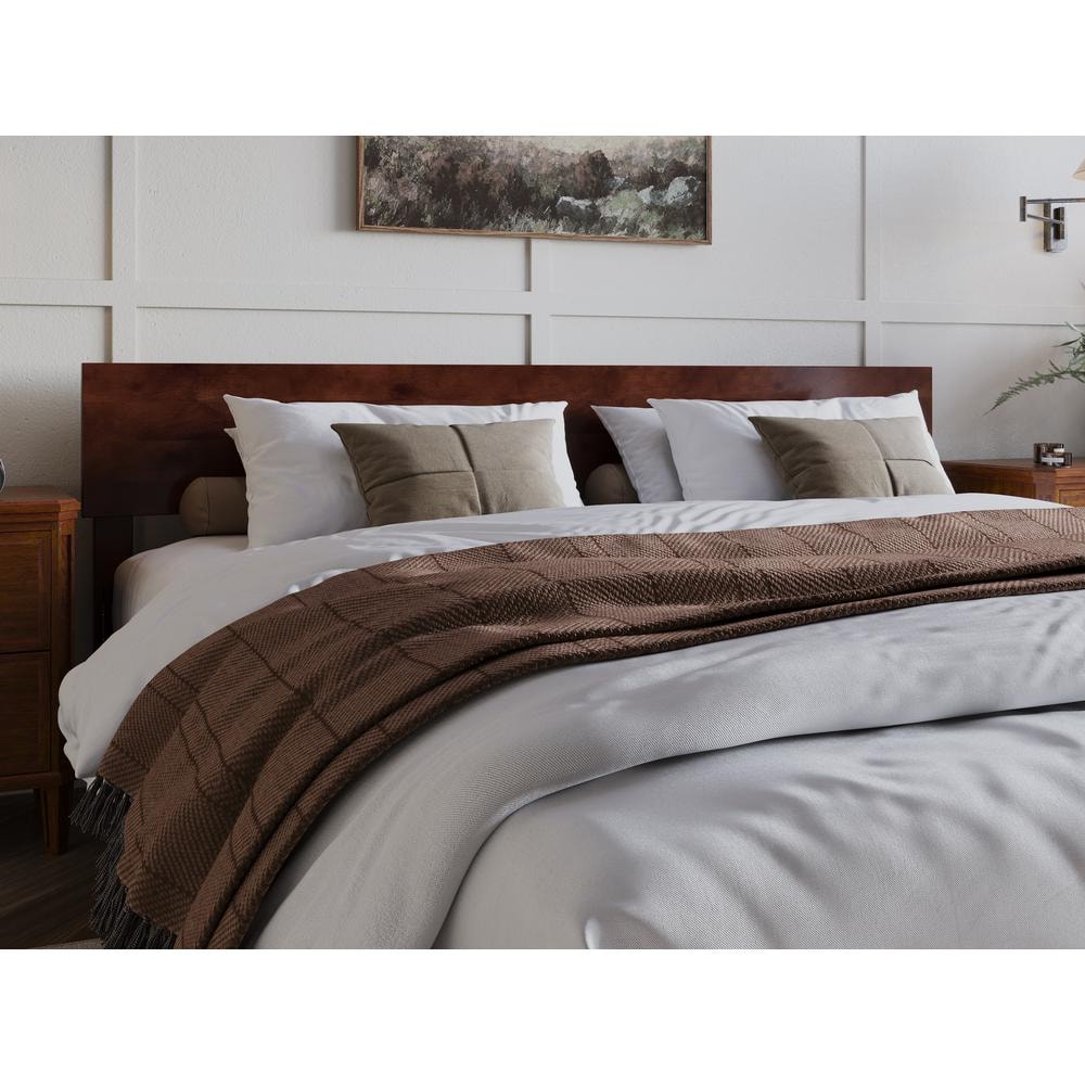Aria King Walnut Wood Low Profile Platform Bed with Headboard