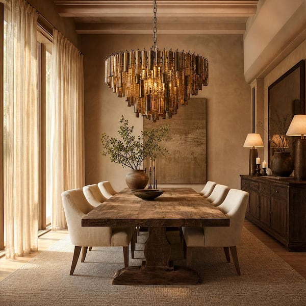 YUYI Vintage Chandelier 33.9 in.13-Light Copper-Finish Crystal