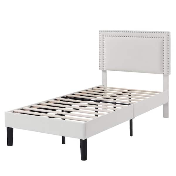 VECELO Upholstered Bed with Adjustable Headboard, No Box Spring 