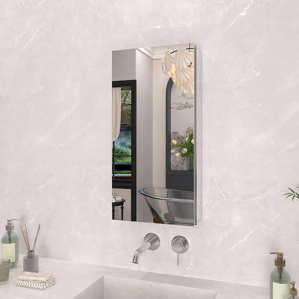 12 in. x 24 in. Frameless Recessed or Surface-Mount Beveled Single Mirror Bathroom Medicine Cabinet