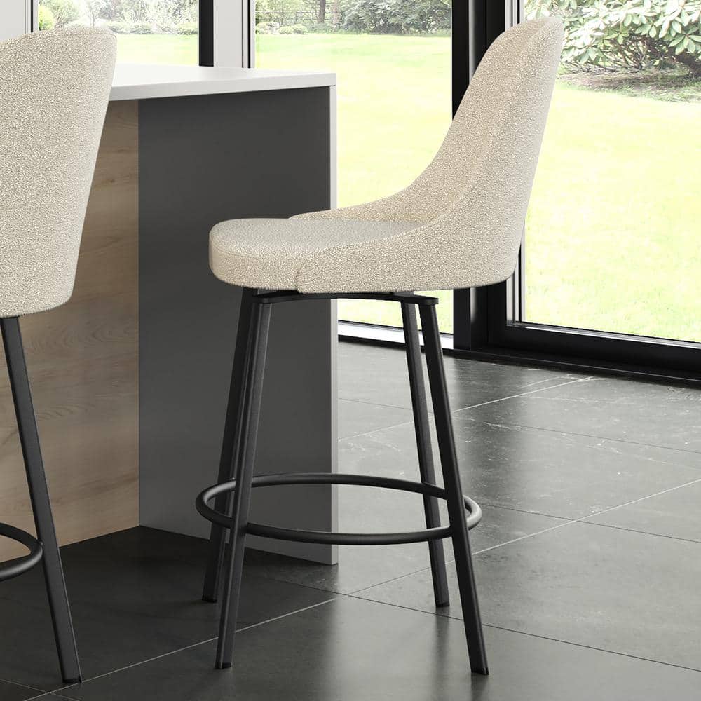 Cream Boucle Swivel Counter Stool with Black Metal Frame
