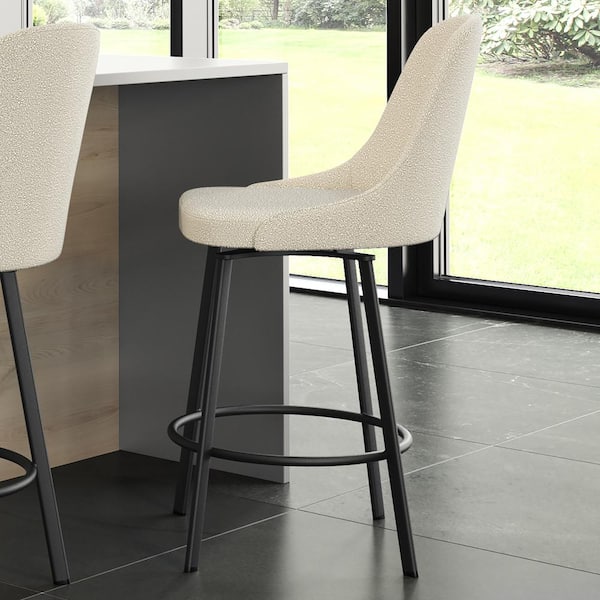 Amisco Harper 27 in. Cream Boucle Polyester / Black Metal High Back Swivel Counter Stool