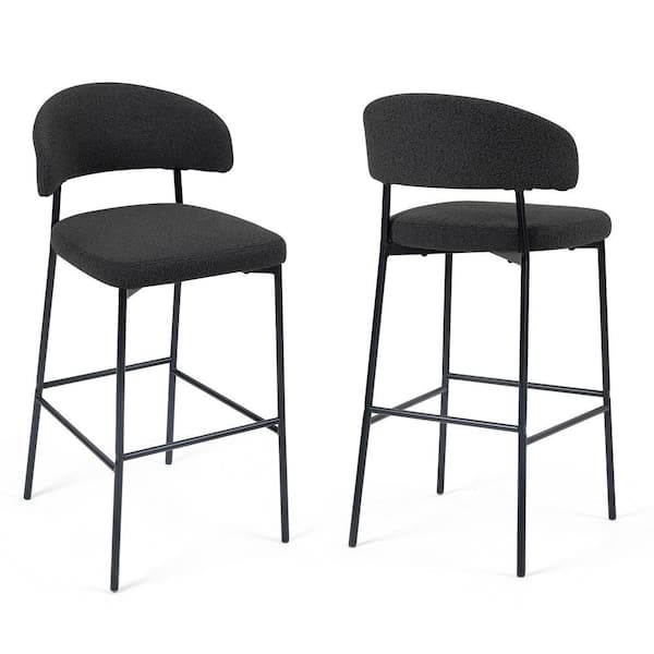brocco-glutathione black stool Glamour Home Bennett Black Boucle Upholstered Fabric Bar Stool with Black  Iron Legs, Set of 2 GHSTL-1802