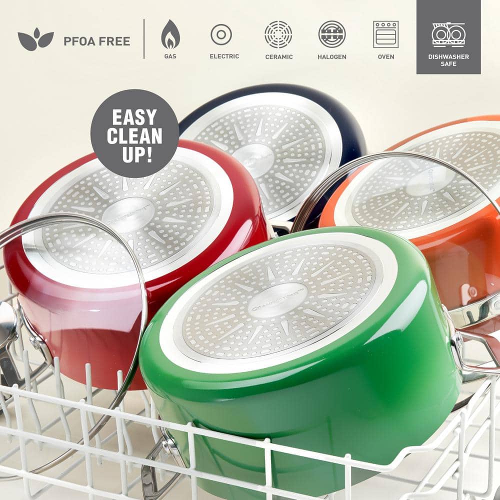 Green Nonstick Aluminum 5-Quart Stock Pot with Glass Lid