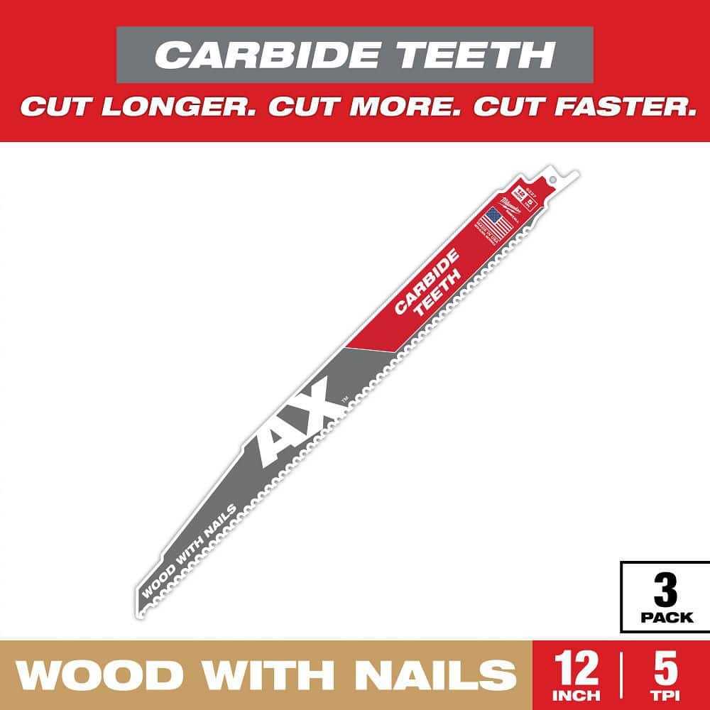 12 in. 5 TPI AX Carbide Teeth Demolition Nail-Embedded Wood Cutting SAWZALL Reciprocating Saw Blades (3-Pack) price history on PriceWatchPro