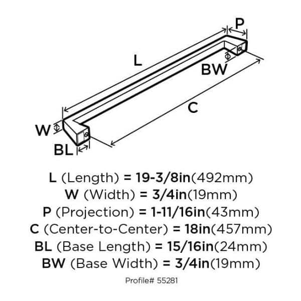 Polished Nickel 18" Modern Appliance Pull with Mounting Hardware