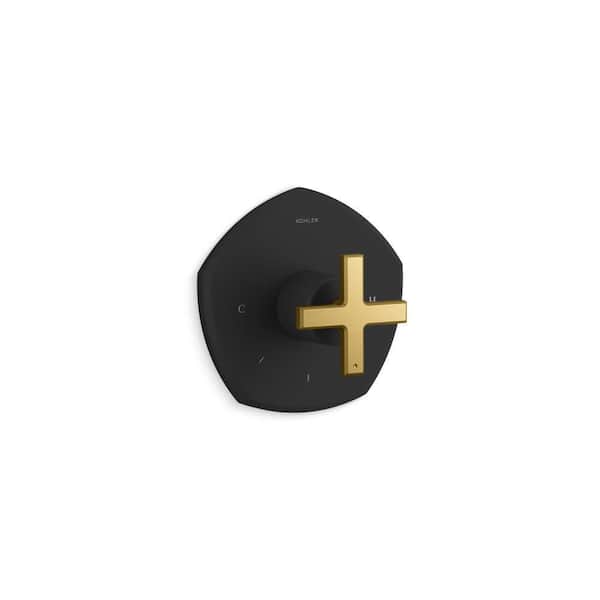 KOHLER Occasion Cross 1-Handle Tub and Shower Faucet Trim in Matte Black with Moderne Brass Trim with Thermostatic Control