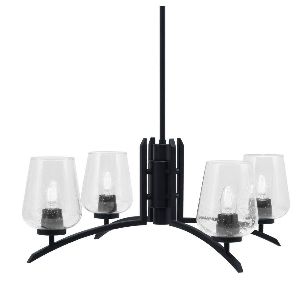 Siena 26.75 in. 4-Light Matte Black Chandelier with Clear Bubble Glass Shad