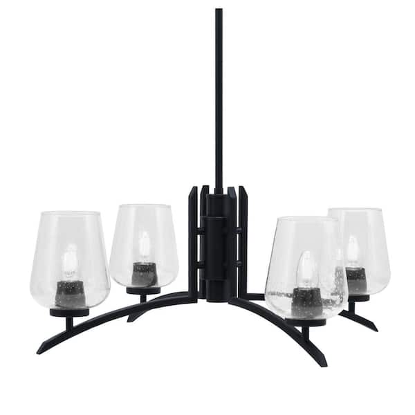 Unbranded Siena 26.75 in. 4-Light Matte Black Chandelier with Clear Bubble Glass Shades