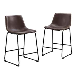 Wasatch 24 in. Brown Low Back Metal Frame Counter Height Bar Stool with Faux Leather Seat (Set of 2)