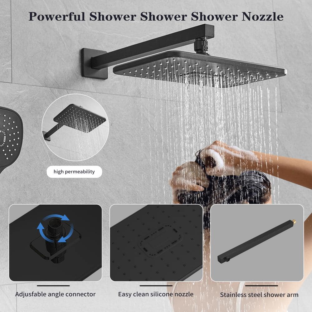 Matte Black Stainless Steel Rain Shower System with Handheld