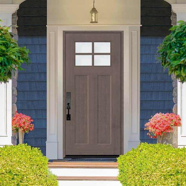 Steves & Sons Regency 36 in. x 80 in. LHOS 4Lite 1/4 Toplite Clear Glass Ashwood Stain Fir Grain Fiberglass Prehung Front Door