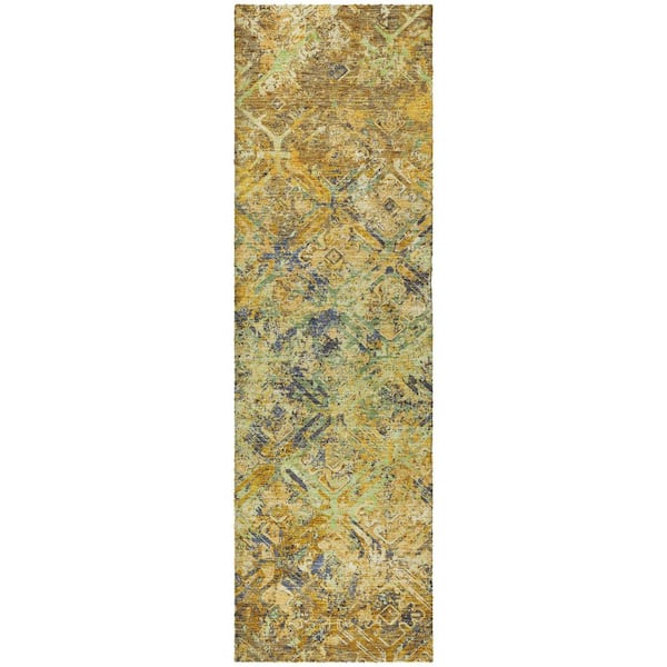 Dream Shag Premium Machine Washable Abstract ADS768 Gold 2 ft. x 7 ft. Runner Rug
