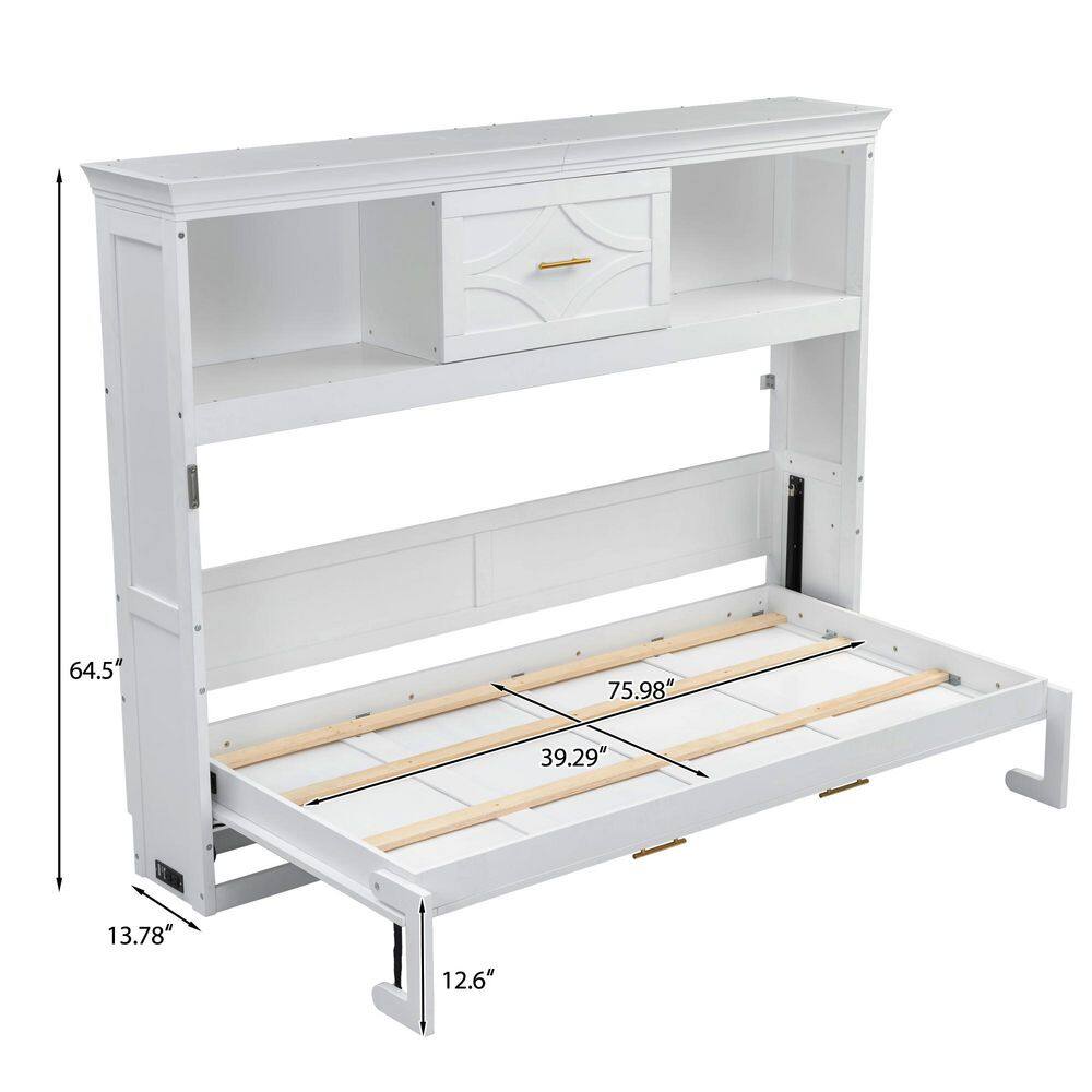 Brown Wood Frame Twin Murphy Bed with Charging Station and Drawer - thumbnail 8