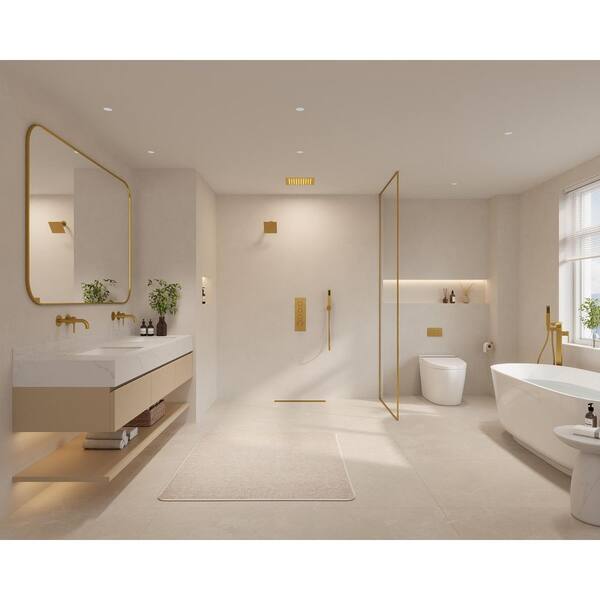 YAWWALK Thermostatic LED 7-Spray Ceiling Mount 12 and 6 in. Dual
