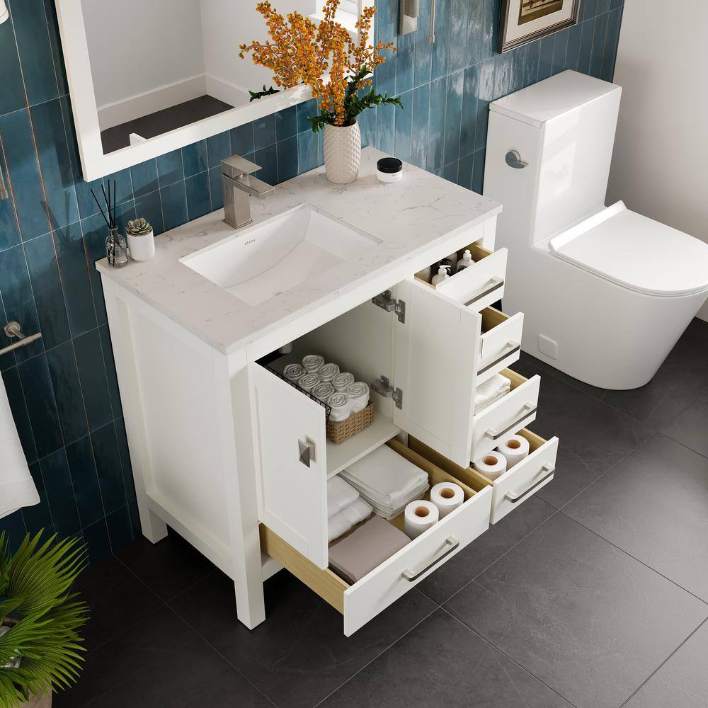 White 36" Freestanding Bathroom Vanity with Quartz Top