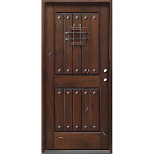 Rustic Mahogany Type 36 in. x 80 in. 2-Panel Left-Hand/Inswing Antique Distressed Wood Prehung Front Door