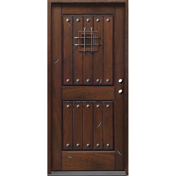 Main Door Rustic Mahogany Type 36 in. x 80 in. 2-Panel Left-Hand/Inswing Antique Distressed Wood Prehung Front Door
