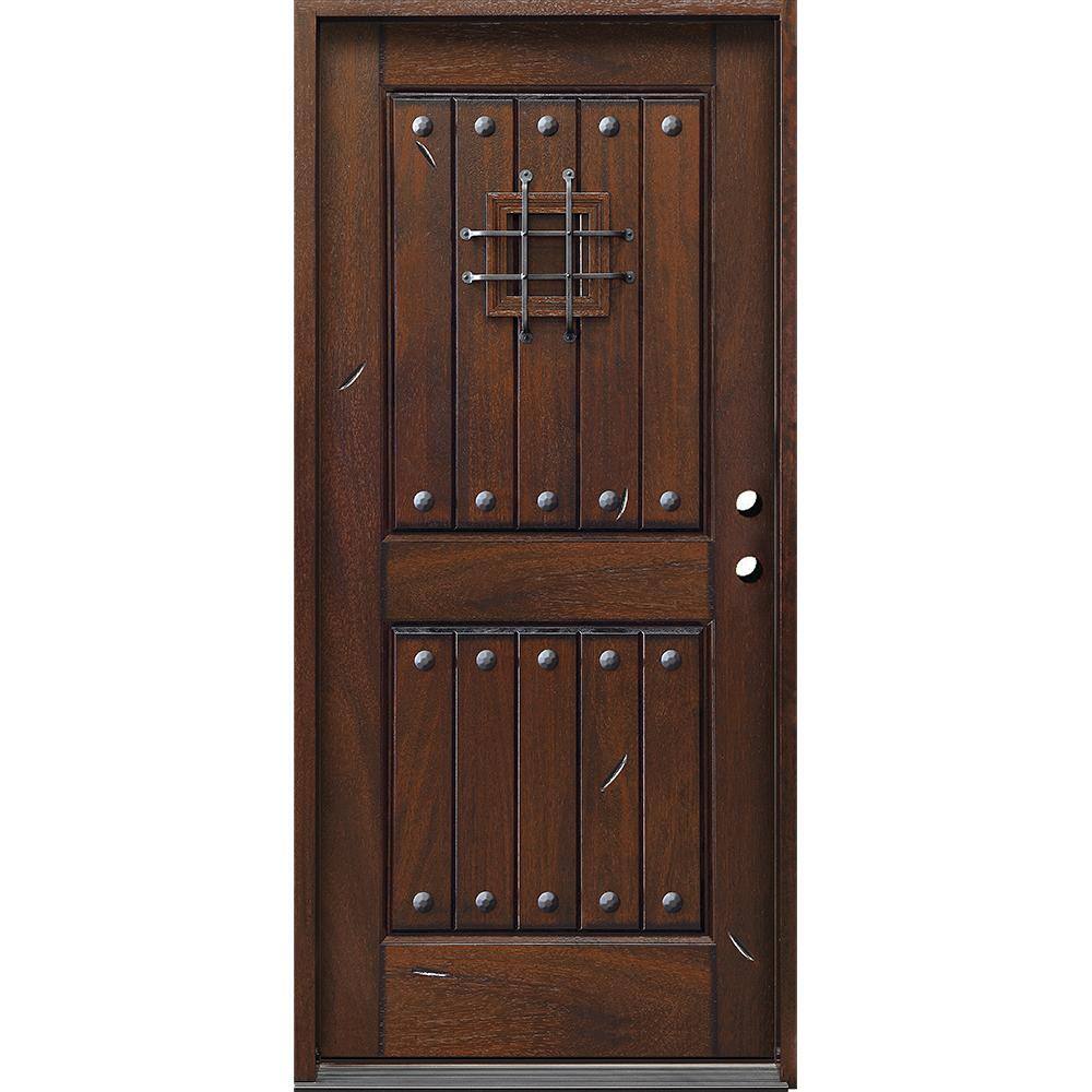 Main Door 36 In X 80 In Rustic Mahogany Type Left Hand Inswing Stained Distressed Speakeasy Solid Wood Prehung Front Door Sh 904 Ph Lh The Home Depot